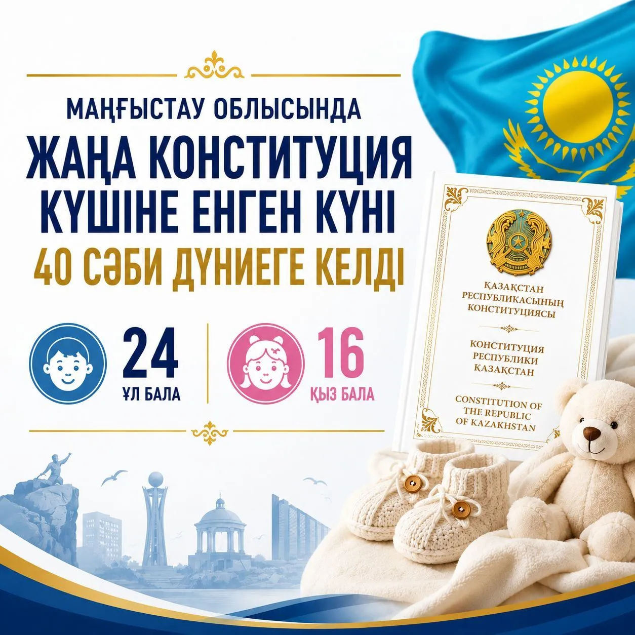 Маңғыстау облысында жаңа Конституцияның заңды күшіне енген күні 40 сәби дүниеге келді